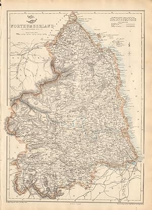 1863 LARGE ANTIQUE MAP - DISPATCH ATLAS- NORTHUMBERLAND