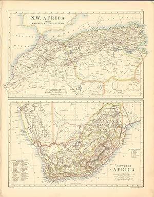 1887 Large Antique Map- Johnston, N W Africa, Southern Africa, 2 maps
