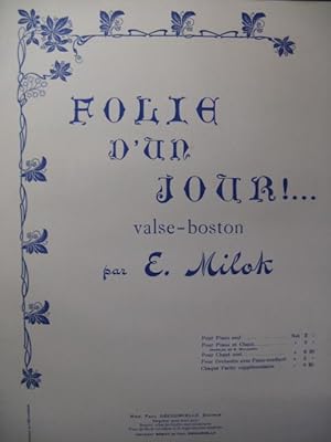 MILOK E. Folie d'un Jour Piano 1907