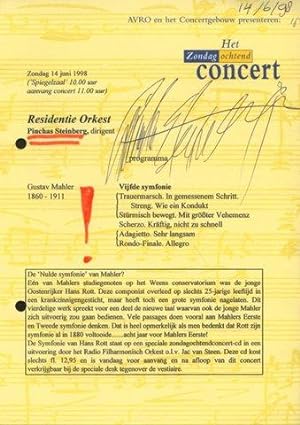 [Programm mit eigenh. Unterschrift] Het Zondagochtend Concert. Zondag 14 juni 1998
