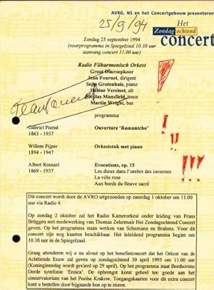 [Programm mit eigenh. Unterschrift] Het Zondagochtend Concert. Zondag 25 september 1994