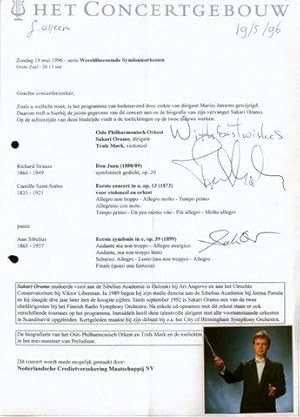 [Programmzettel mit eigenh. Unterschriften] Het Concertgebouw. Zondag 19 mei 1996. Grote Zaal