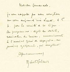 Lettre autographe (L.A.S.) à Joachim Gasquet, pas datée, signée 'Binet-Valmer.