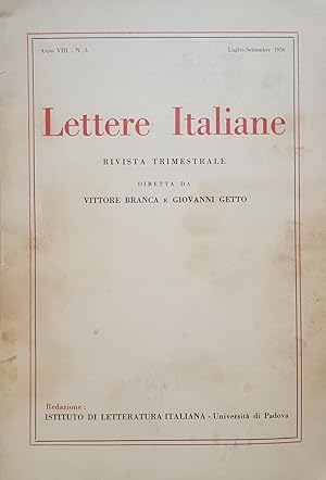 Lettere Italiane. Rivista trimestrale diretta da Vittore Branca e Giovanni Getto. Anno VIII - N. ...