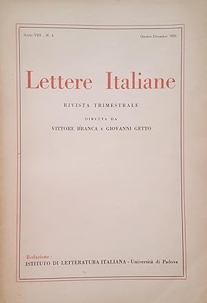 Lettere Italiane. Rivista trimestrale diretta da Vittore Branca e Giovanni Getto. Anno VIII - N. ...