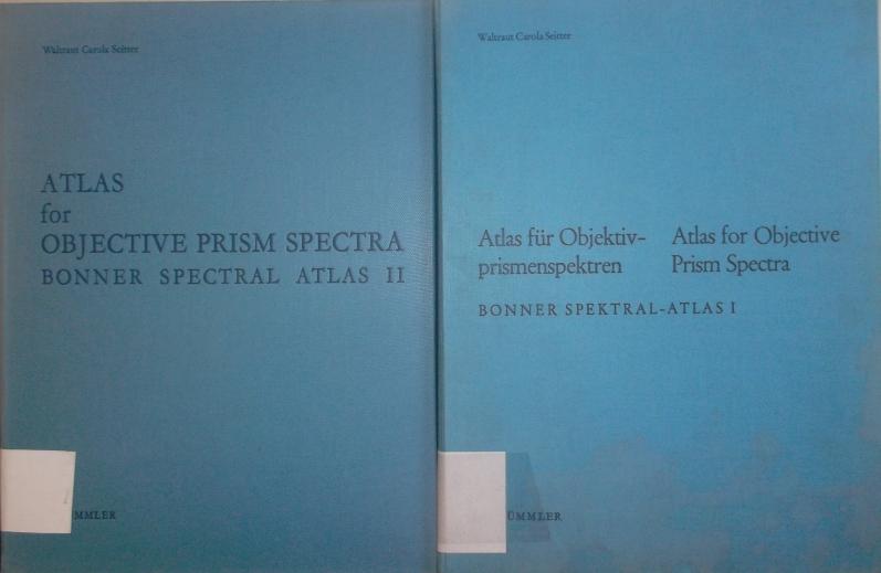 Bonner Spektral-Atlas: Atlas für Objektiv-Prismen-Spektren/ Atlas for Objective Prism Spectra (2 Bände KOMPLETT) - jeweils Text- und Tafelteil. - Seitter, Waltraut Carola
