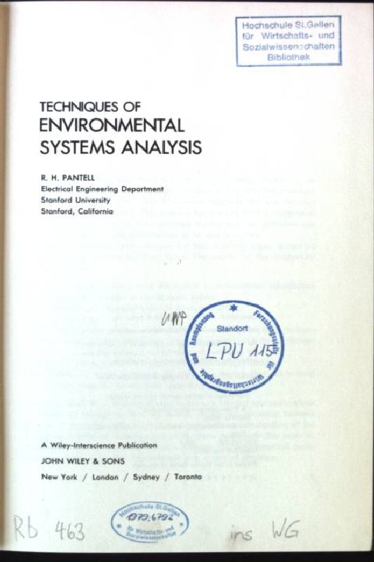 Techniques of Environmental Systems Analysis - Pantell, Richard Harris