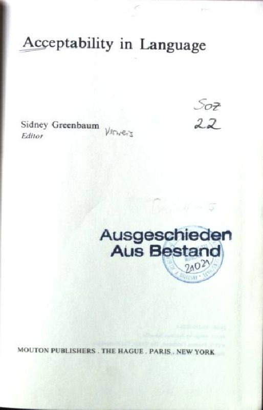 Acceptability in Language Contributions to the Sociology of Language [CSL], Band 17 - Greenbaum, Sidney