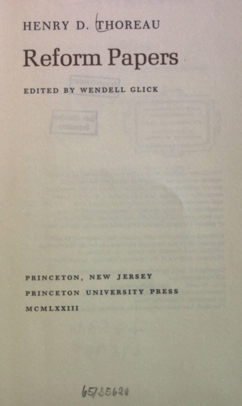Reform Papers. - Thoreau, Henry David