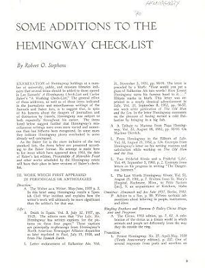 SOME ADDITIONS TO THE HEMINGWAY CHECK-LIST