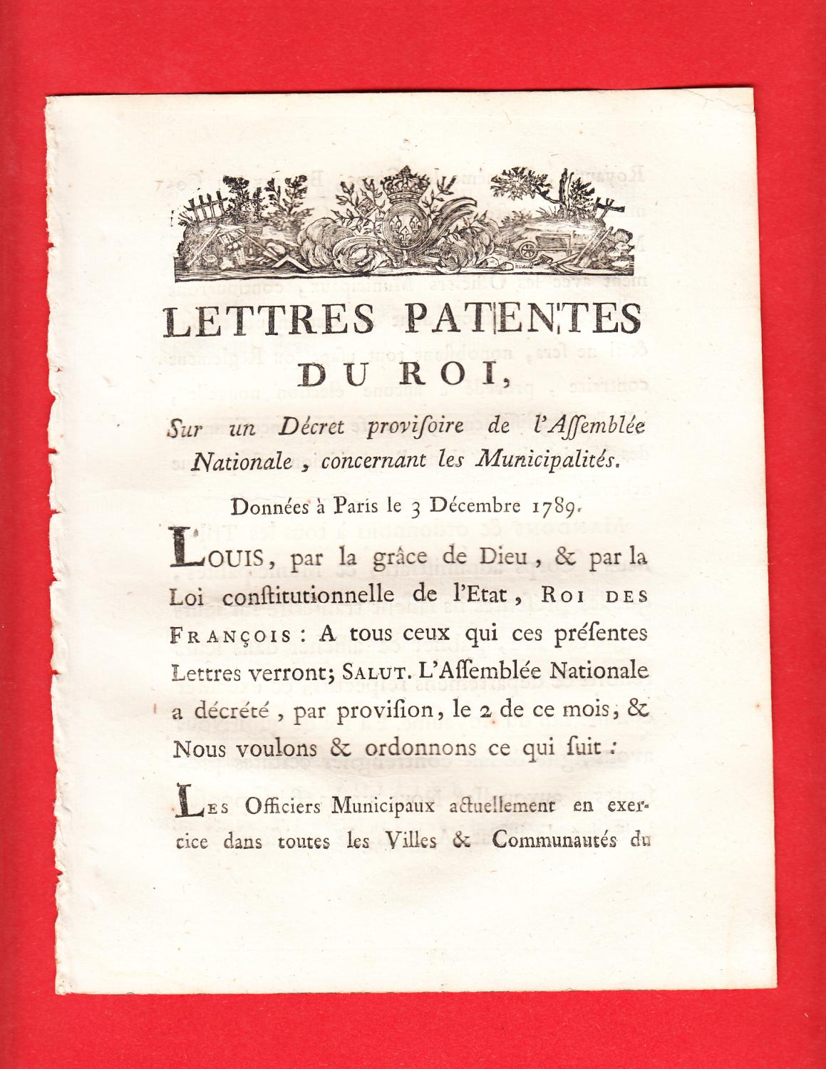 Roi De Rome En 3 Lettres LETTRES PATENTES DU ROI , Sur un Décret provisoire de l'Assemblée