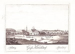 Groß Hennersdorf, Friedburg, Catharinenhof. Kupferstich, um 1790, 24 x 31 cm.