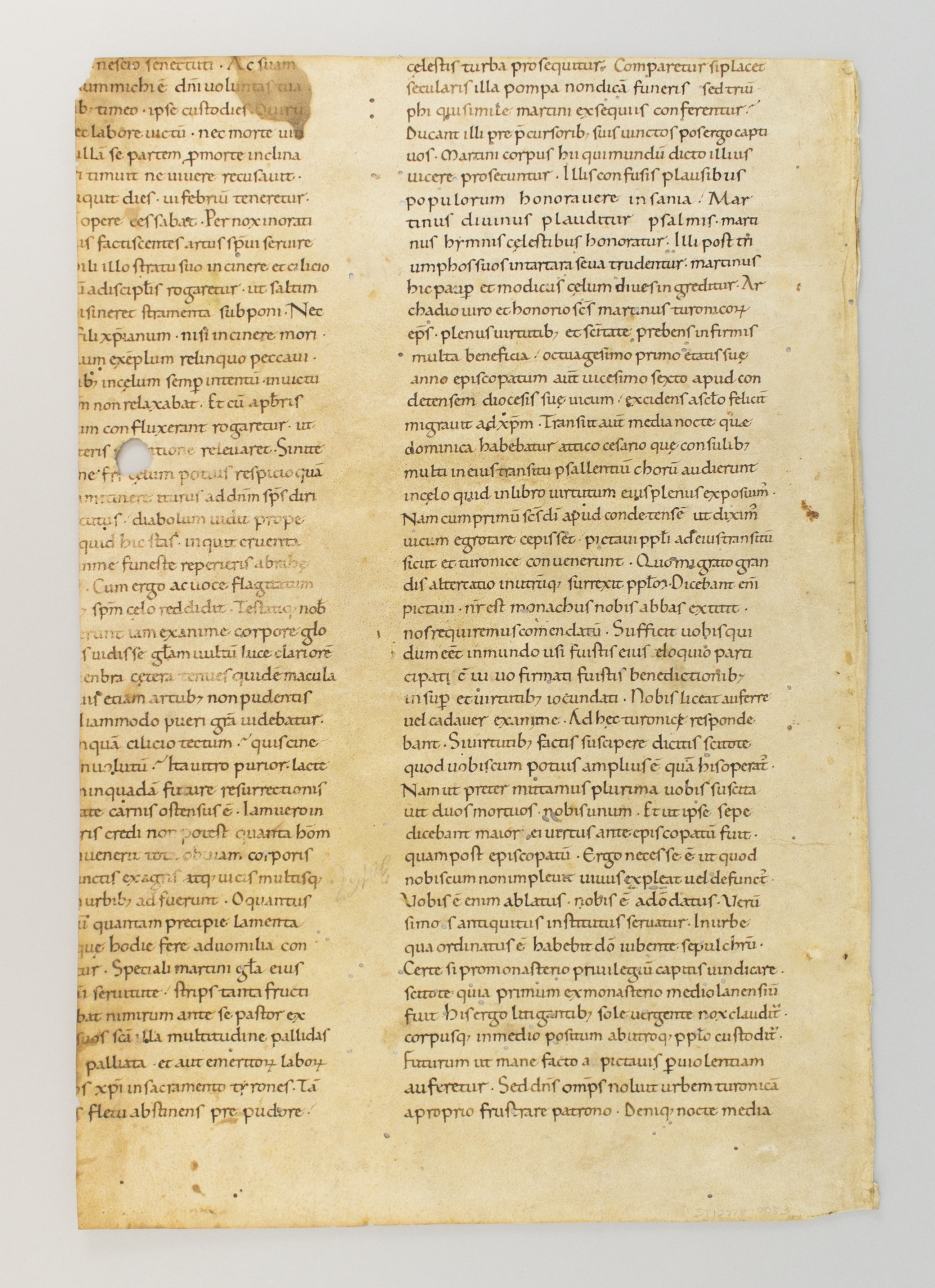 DE VITA SANCTI MARTINI by MOST OF AN EARLY LEAF IN LATIN, PROBABLY FROM