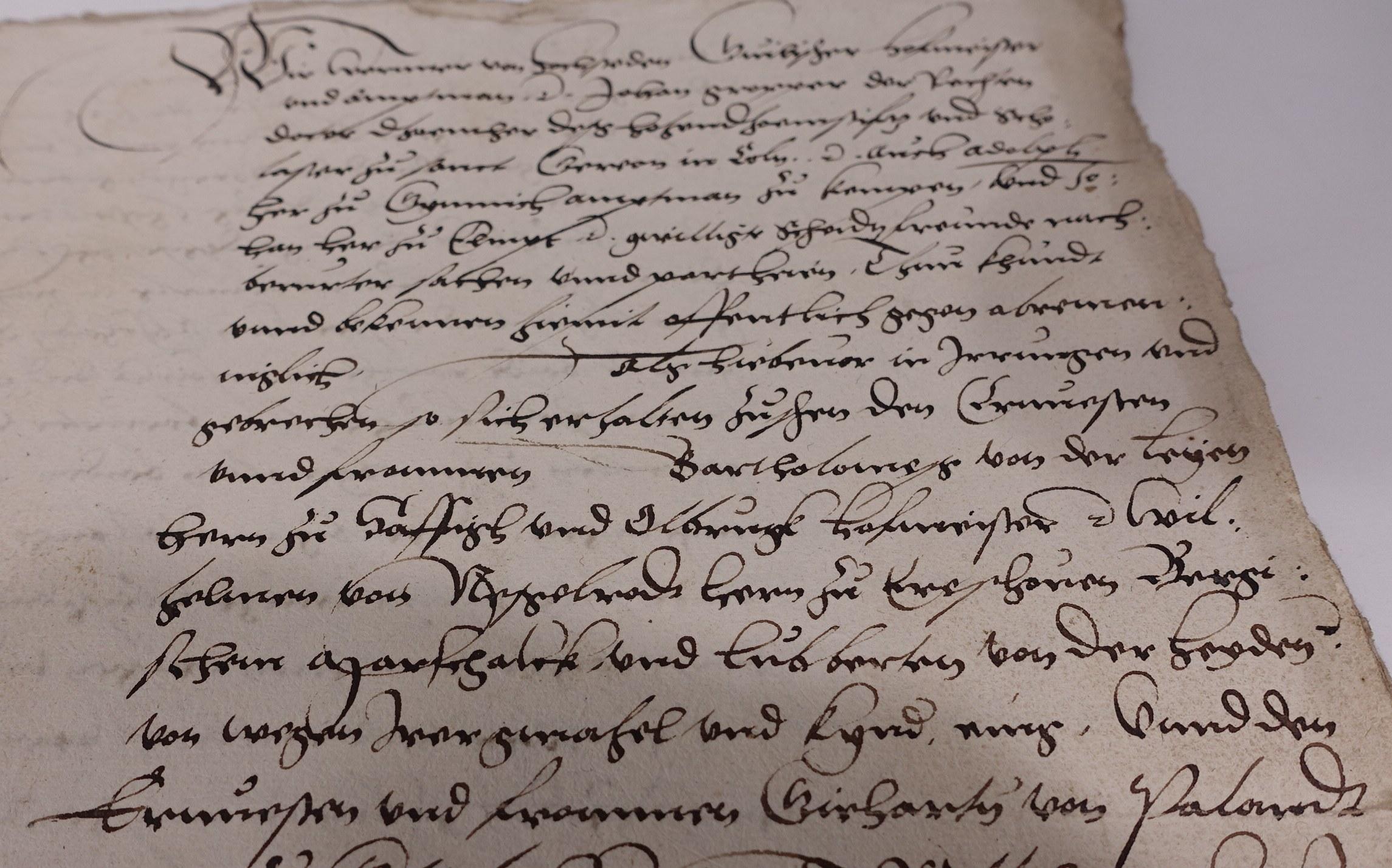 Originaler Vertrag im Erbstreit zwischen Bartholomäus von: Original-Vertrag Köln 1538