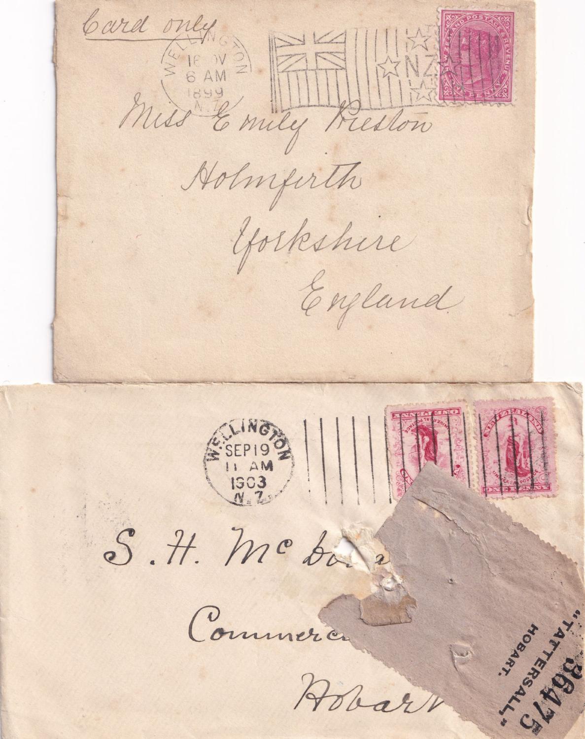 New Zealand 1899 Flag Barr Fyke Machine Stamp 2x Wellington