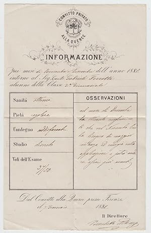 Conti Ferretti-Convitto Privato Alle Querce Firenze Valutazione Alunno-1881