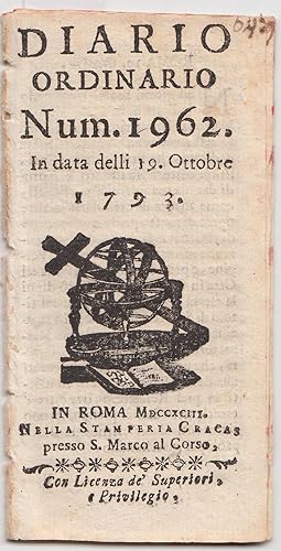 Diario Ordinario N.1962 Del 19 Ottobre 1793 In Roma Nella Stamperia Cracas