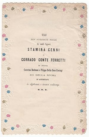 Biglietto Di Auguri Per Le Nozze Del Conte Corrado Ferretti E Stamira Cenni 1867