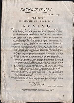 Napoleone-Regno D'italia-Ordini Religiosi-Restrizioni-1809-L1709