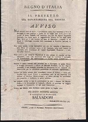 Regno D'italia-Fermo 1810-Dipartimento Del Tronto-Avviso Fiera A Fermo-L1645