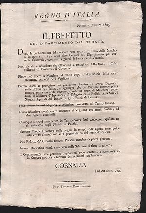 Regno D'italia-Bando Napoleonico-Maschere Di Carnevale Prescrizioni-1809-L1715