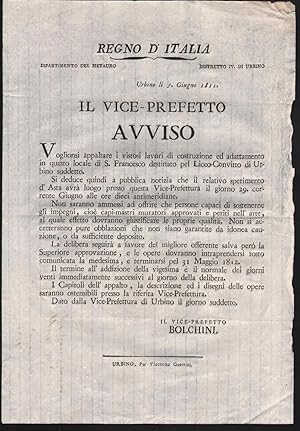 Regno D'italia-Urbino 1811-Avviso D'asta Lavori Liceo-Convitto Urbino-L1640