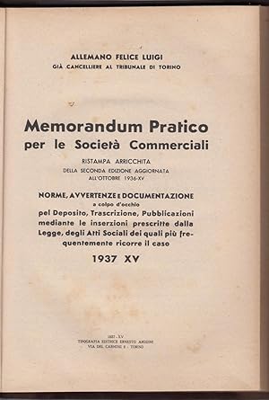 Allemano Felice Luigi-Memorandum Pratico Per Le Societa' Commerciali 1937-N15