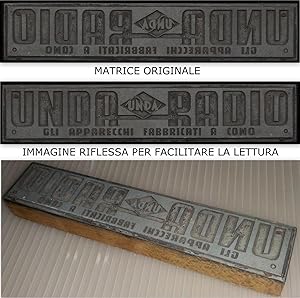 Radio D'epoca-Pubblicità-Unda Radio-Como-Matrice Calcografica-Anni '50 Originale