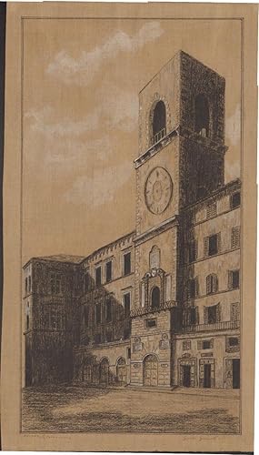 Ancona-La Torre Civica-Disegno A Carboncino Firma Guido Gianviti 1943-44,5 X 23