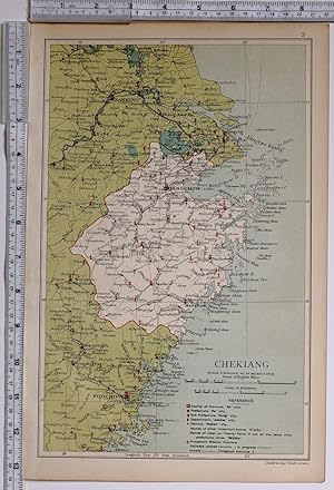 1908 RARE MAP CHINA PROVINCE CHEKIANG Zhejiang - HANGCHOW Hangzhou