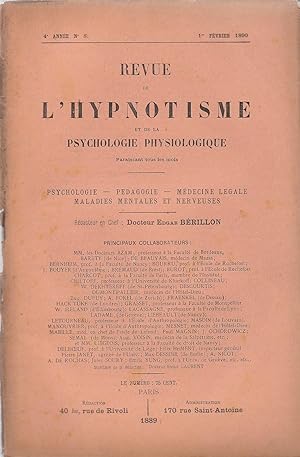 Revue de l'hypnotisme et de la psychologie physiologique. 4e Année, N°8, 1er février 1890
