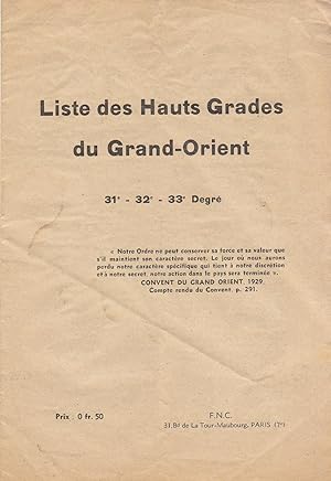 Liste des Hauts Grades du Grand-Orient. 31e - 32e - 33e Degré