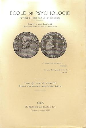 Ecole de Psychologie : Tirage des Cours de janvier 1943 réservé aux étudiants régulièrement inscrits