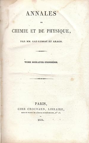 Annales de chimie et de physique. Tome Soixante-Troisième