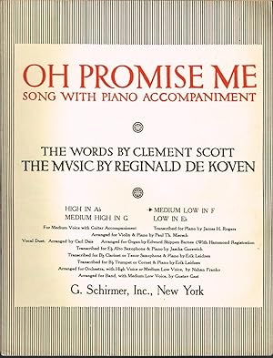 OH PROMISE ME, Song with Piano Accompaniment Medium Low in F.