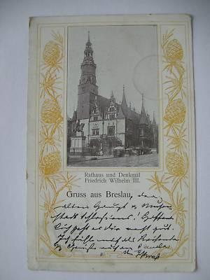 AK Breslau 1910? Rathaus Denkmal Friedrich Wilhelm III.