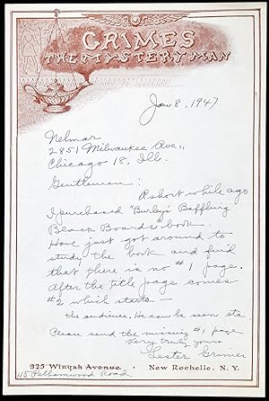 Letter from Lester Grimes "The Mystery Man"