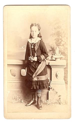 CDV Identified Photograph: Emma Gillette (Mrs. Baldwin) Circa 1870 - Young girl in dress and boot...