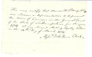 1815 Original Canaan, New Hampshire Manuscript Document : Votes for Representative Thomas H. Pett...
