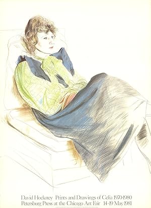 David Hockney-Celia Wearing Checkered Sleeves-1981 Lithograph