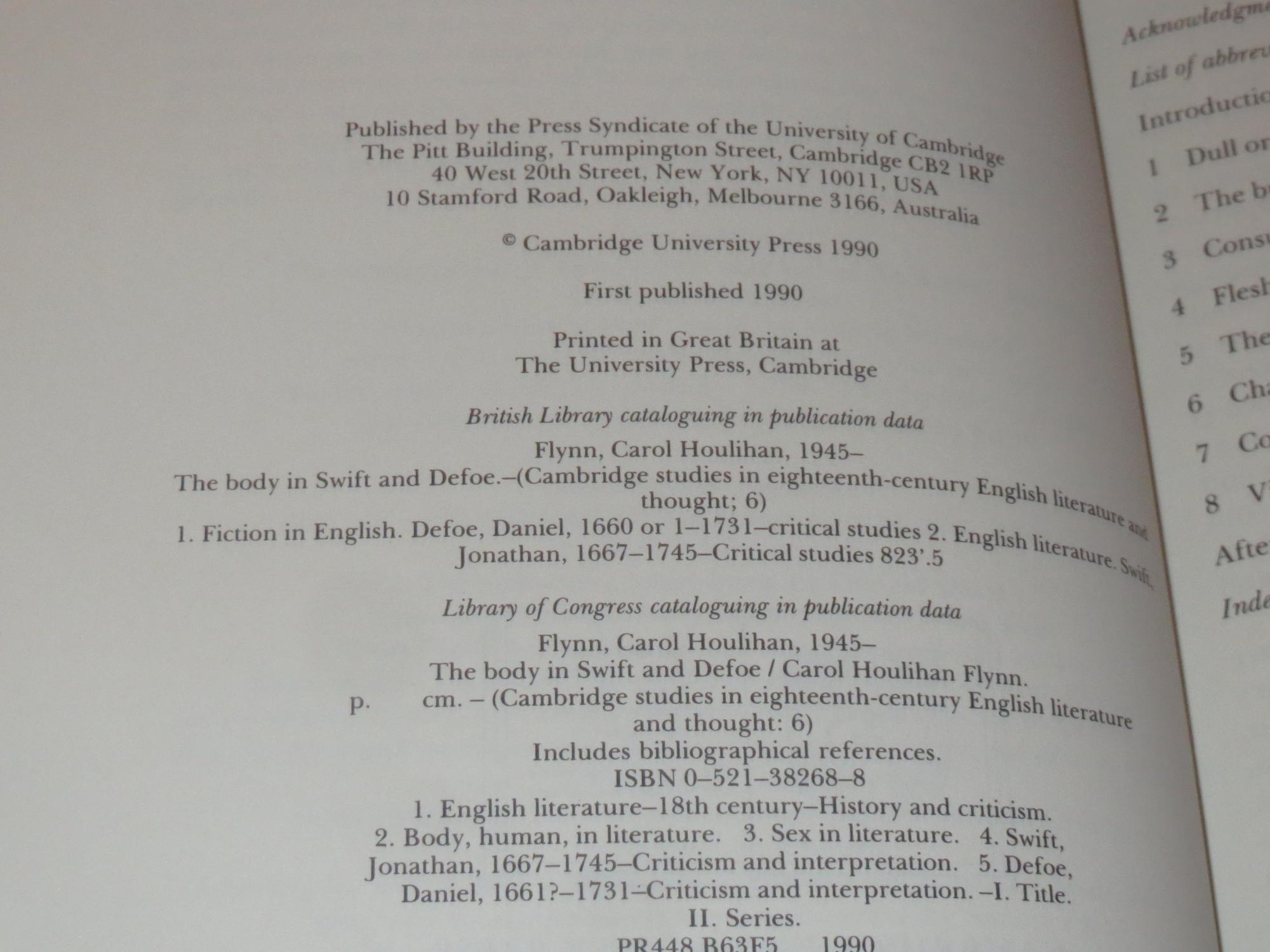 The Body in Swift and Defoe