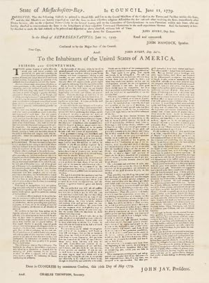 STATE OF MASSACHUSETTS-BAY. IN COUNCIL. JUNE 11, 1779. RESOLVED, THAT THE FOLLOWING ADDRESS BE PR...