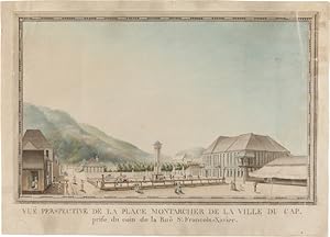 VUE PERSPECTIVE DE LA PLACE MONTARCHER DE LA VILLE DU CAP. PRISE DU COIN DE LA RUE ST. FRANCOIS-X...