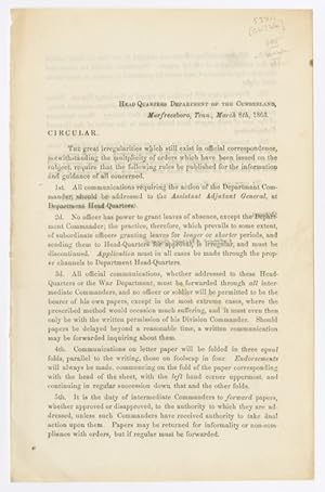 HEAD-QUARTERS DEPARTMENT OF THE CUMBERLAND, MURFREESBORO, TENN., MARCH 8th, 1863. CIRCULAR