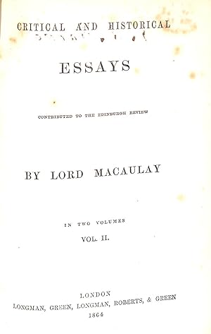 Spanish Inquisition Essay Critical And Historical Essays Lord Thomas Babington Solution Essay also Samples Of Essay Introductions Lord Thomas Babington Macaulay Critical Historical Essays Abebooks Writing A Debate Essay
