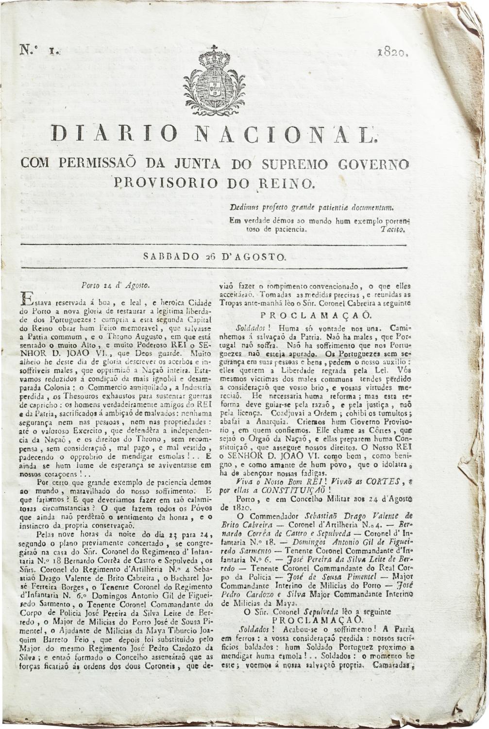 Diario Nacional. Com permissão da Junta do Supremo Governo Provisorio ...