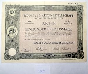 Riquet & Co.Aktiengesellschaft (Riquet Chokolade mit dem Elefant) über 100 Reichsmark vom April 1938