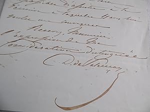 LETTRE MANUSCRITE SIGNEE du Duc de VALENCAY à Arthur Ponroy