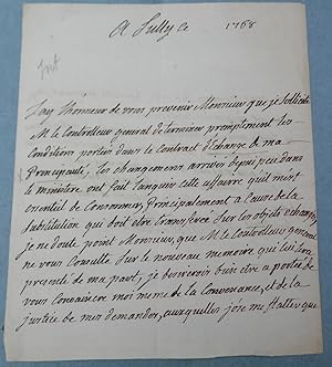 LETTRE MANUSCRITE SIGNEE DU DUC DE BETHUNE CHAROST CONCERNANT LE CONTRAT D'ECHANGE DE SA PRINCIPAUTE