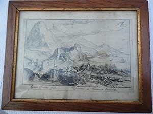 GRAVURE BERGLANDSCHAP MET BEBOUWING - PAYSAGE DE MONTAGNE - 1608